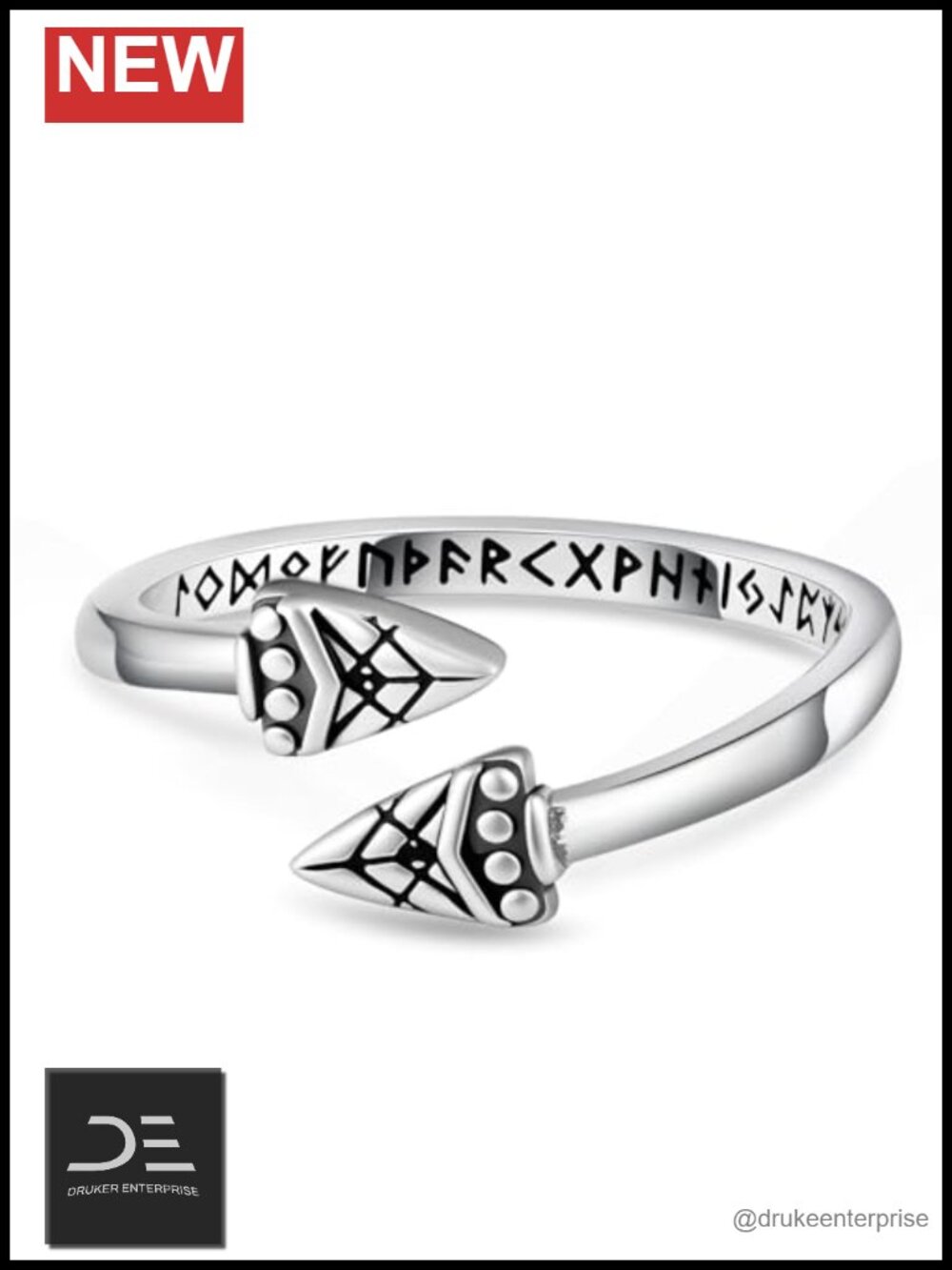 Sterling Silver Viking Runes Ring Adjustable Thumb Jewelry Norse Gift